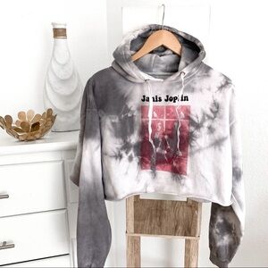 Janis Joplin Crop Hoodie Gray Tie Dye Red Logo Women's Size M/L